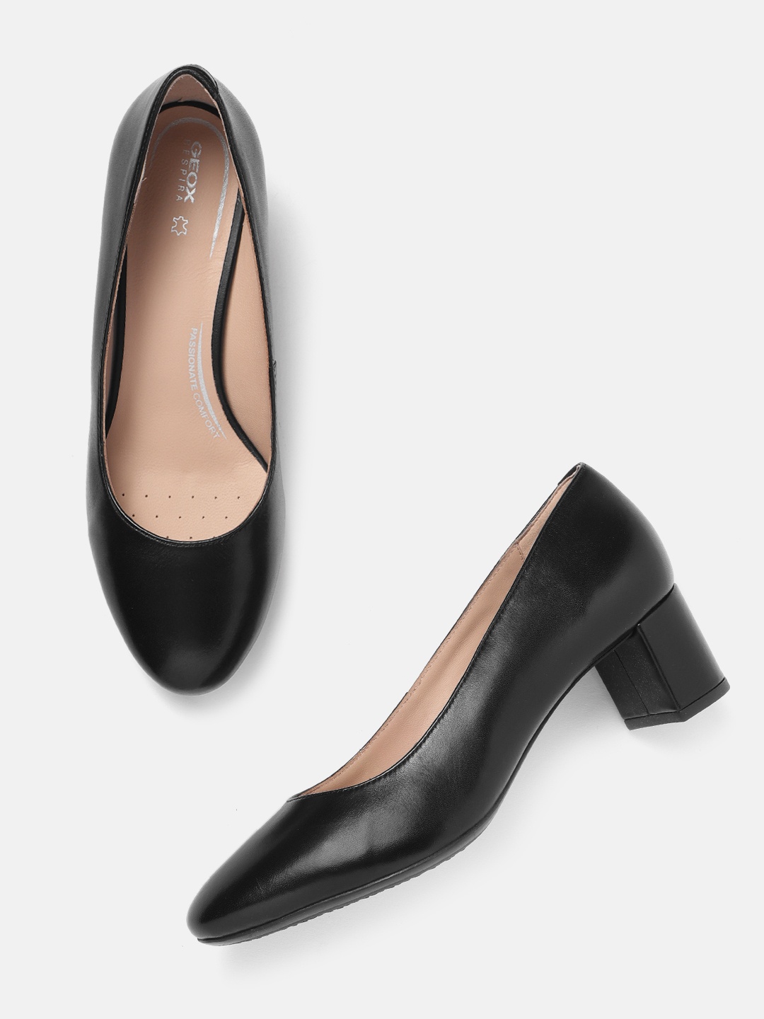 

Geox Leather Block Pumps, Black
