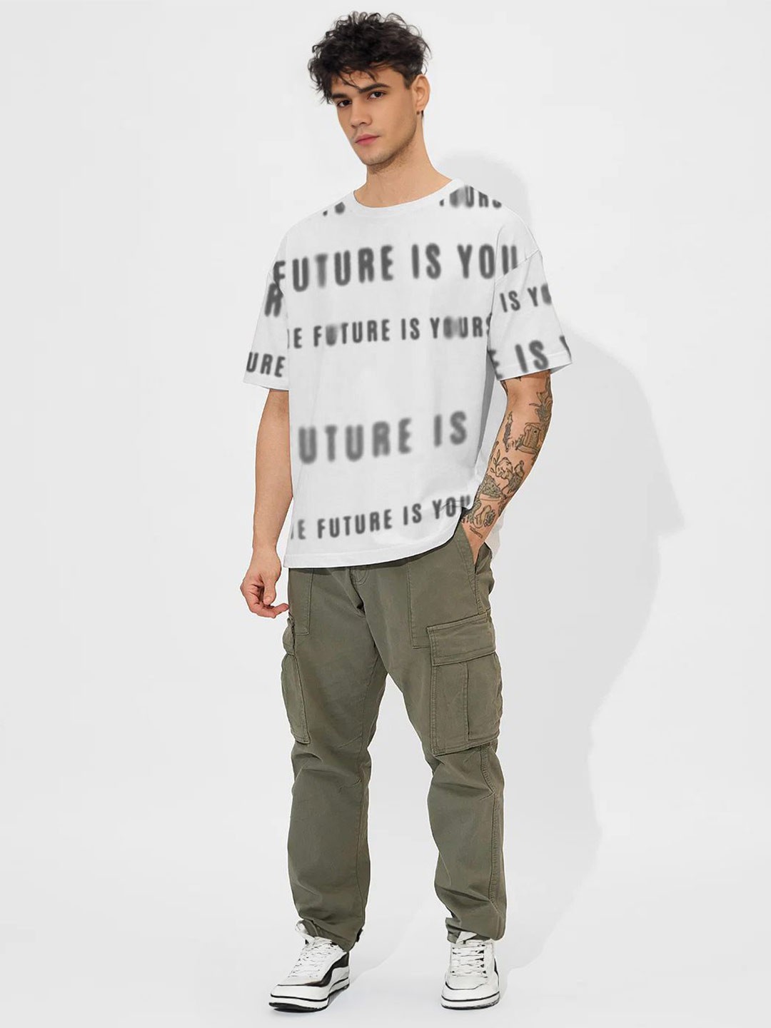 

The Roadster Lifestyle Co. Men Typography Printed Round Neck Cotton Oversized T-shirt, White