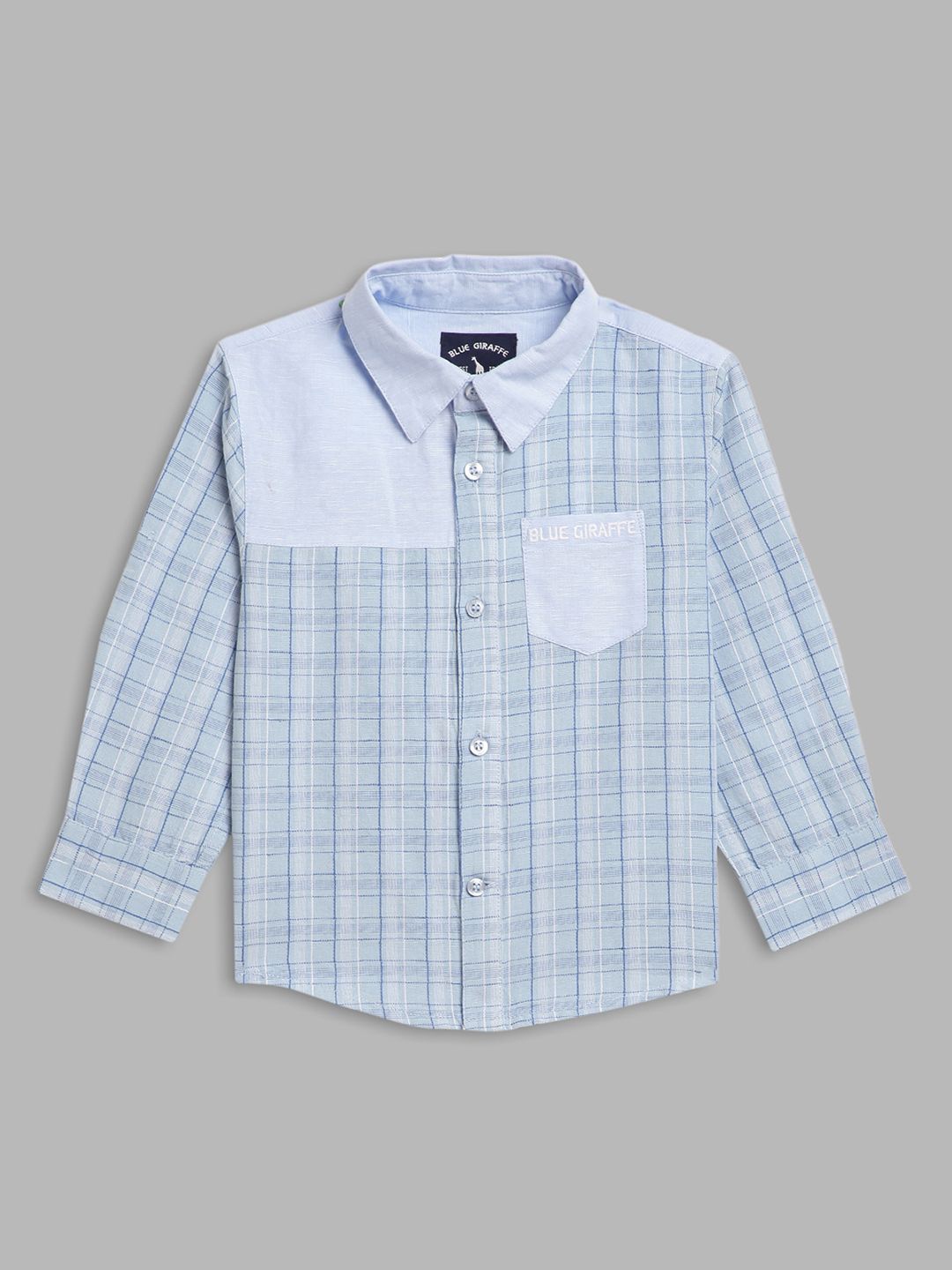 

Blue Giraffe Boys Cutaway Collar Checked Cotton Casual Shirt