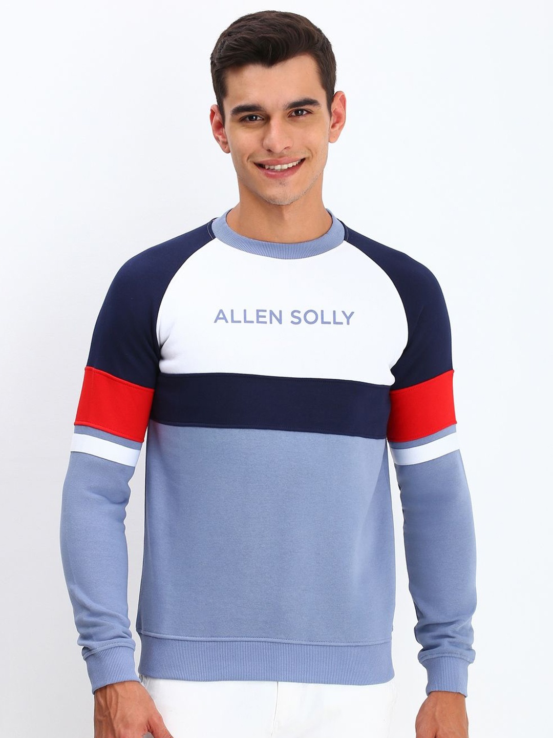 

Allen Solly Men Colourblocked Round Neck Cotton Pullover Sweatshirt, Blue