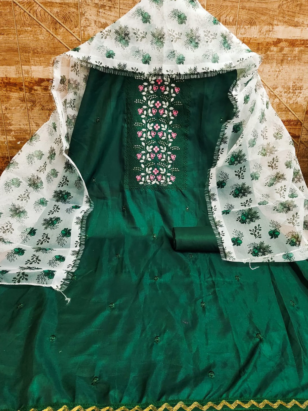 

LeeliPeeri Designer Embroidered Unstitched Dress Material, Green