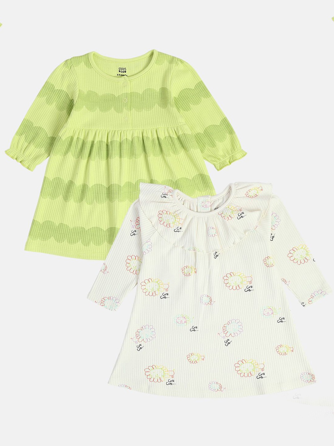 

MINI KLUB Girls Pack of 2 Floral Printed A-Line Cotton Dress, Green
