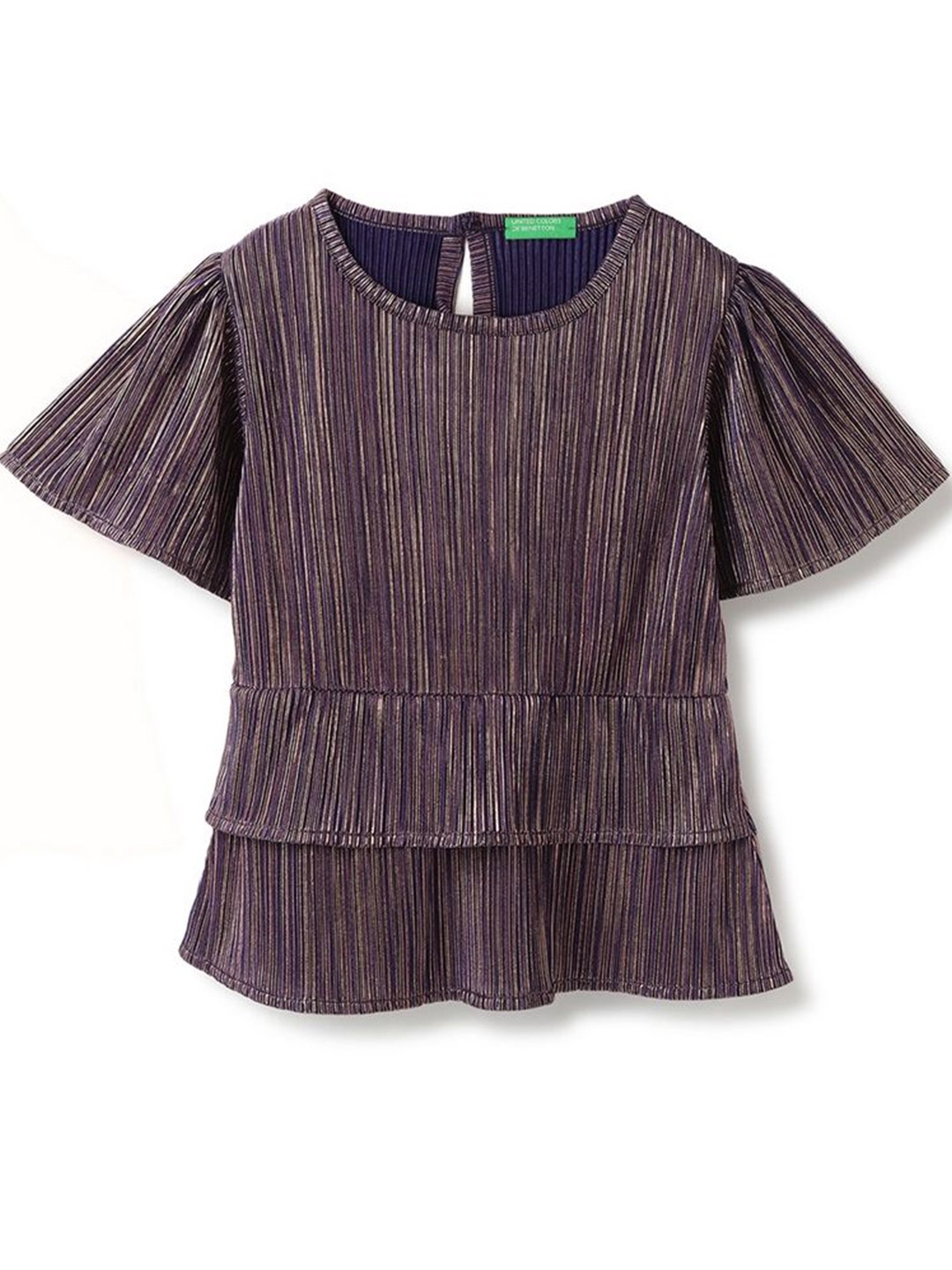 

United Colors of Benetton Girls Vertical Striped Round Neck Top, Purple