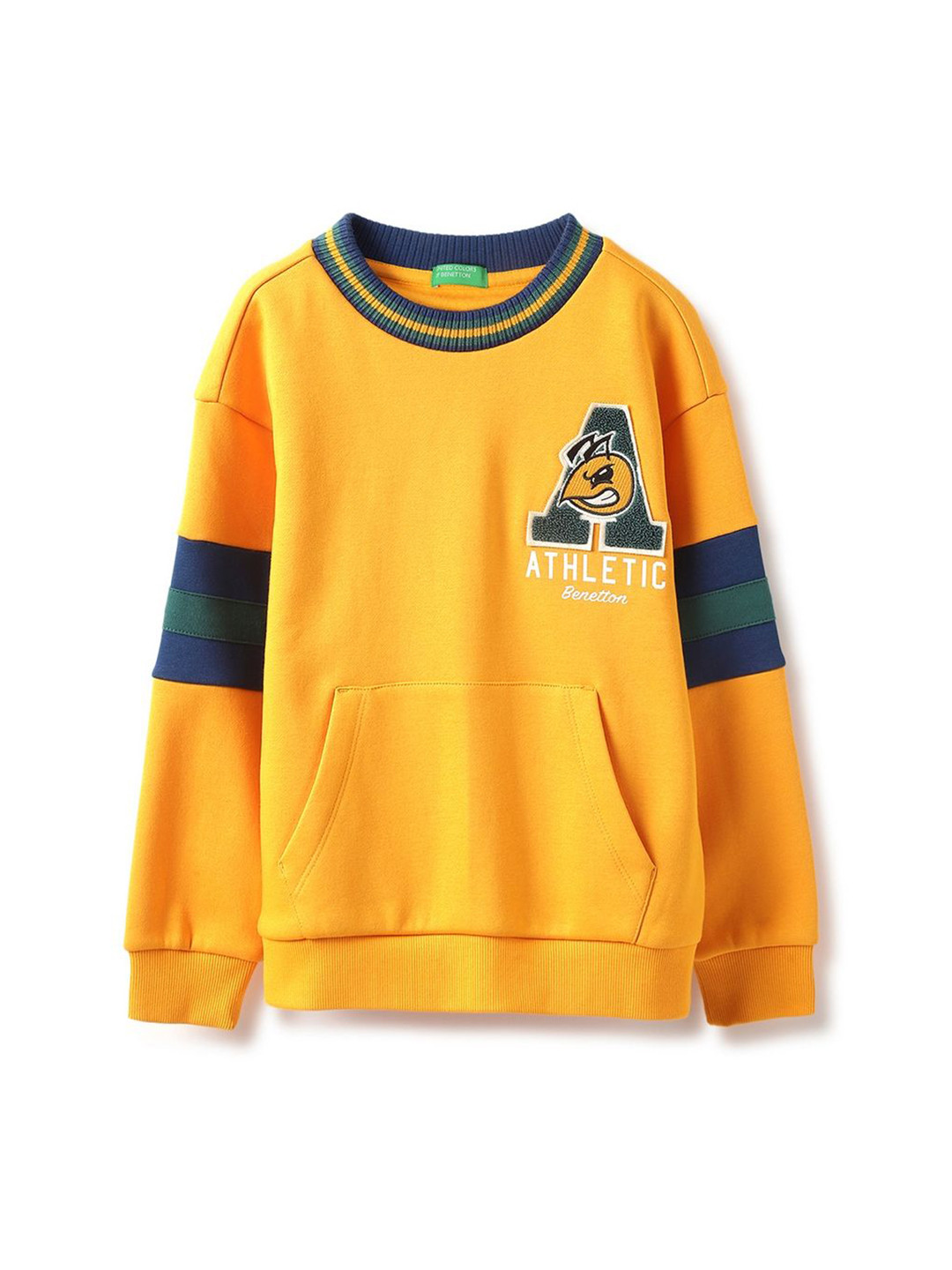 

United Colors of Benetton Boys Striped Round Neck Cotton Pullover Ribbed Sweatshirt, Blue