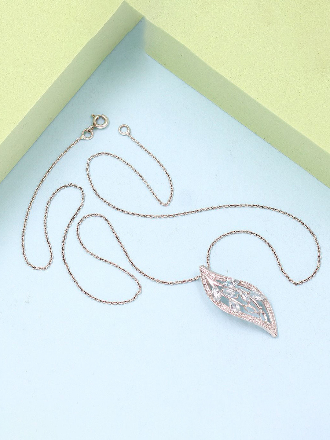 

SANGEETA BOOCHRA Stones Studded Contemporary Pendant with Chain, Silver