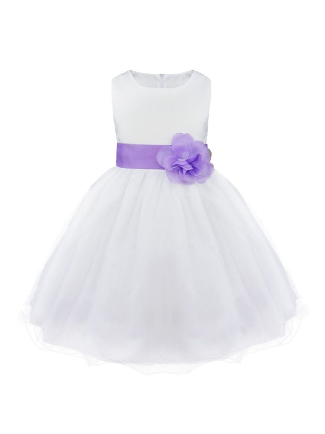 

Wish little Girls Self Design Net Fit and Flare Maxi Dress, White