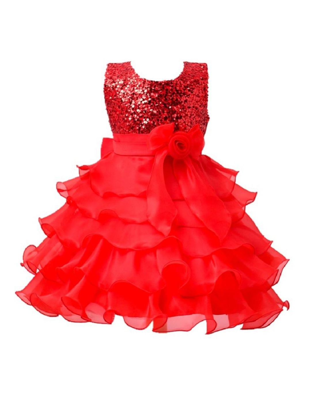

Wish little Girls Self Design Net Fit and Flare Dress, Red