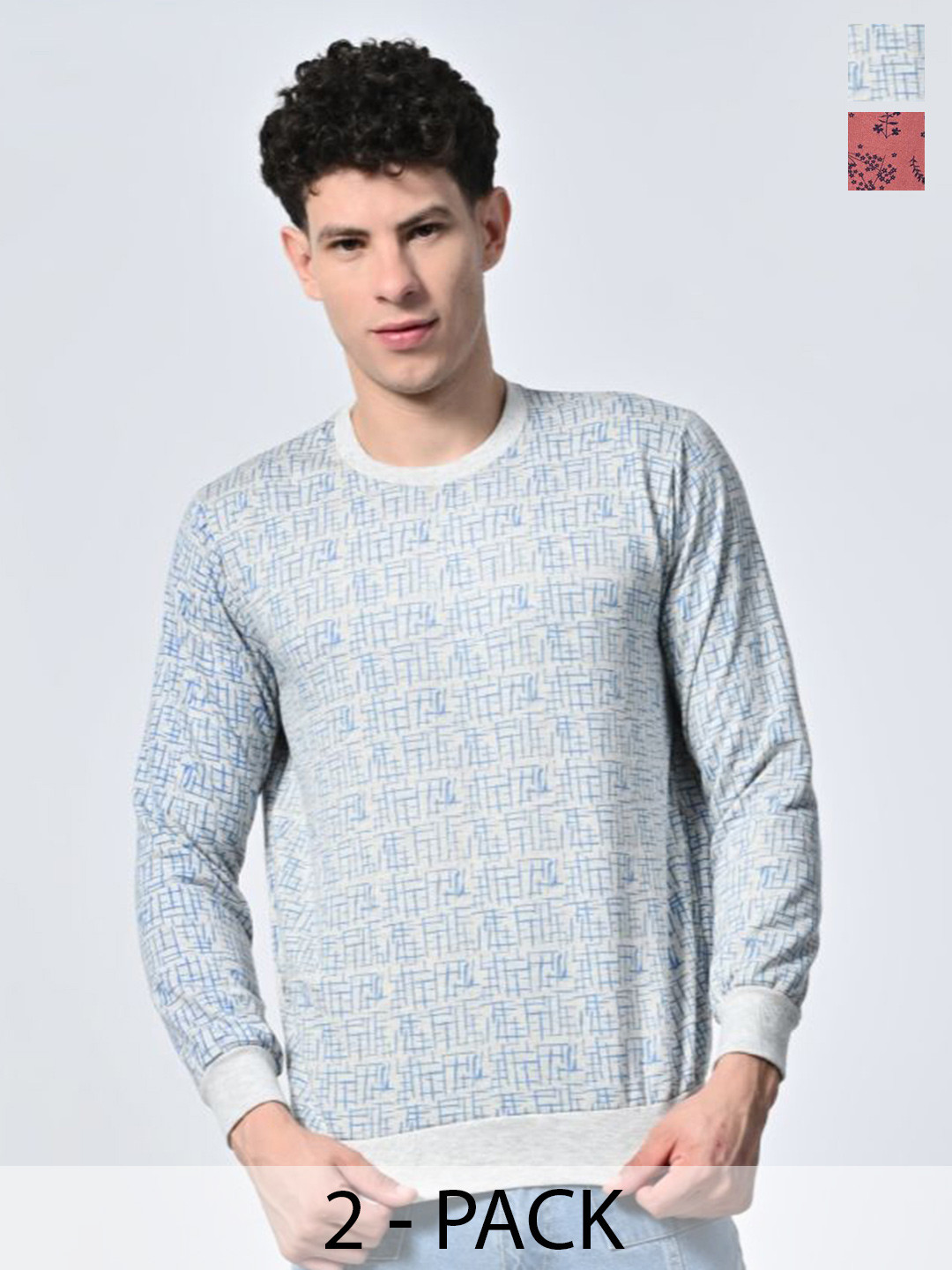 

BAESD Men Abstract Printed Round Neck Fleece Pullover Ribbed Sweatshirt, Blue