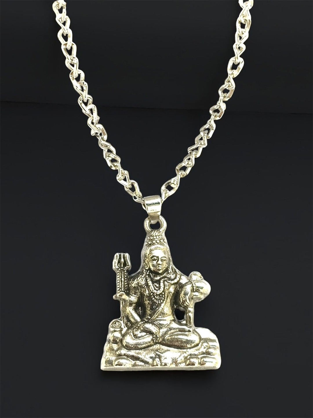 

9blings Men Silver-Plated Shivji Pendant Link Chain