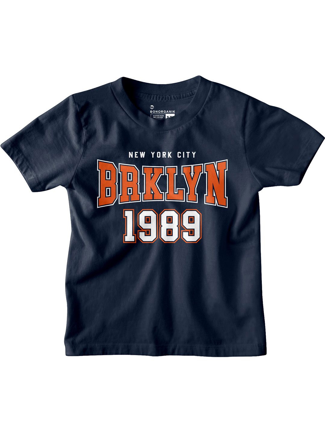 

BonOrganik Boys Varsity Printed Round Neck Cotton T-shirt, Navy blue