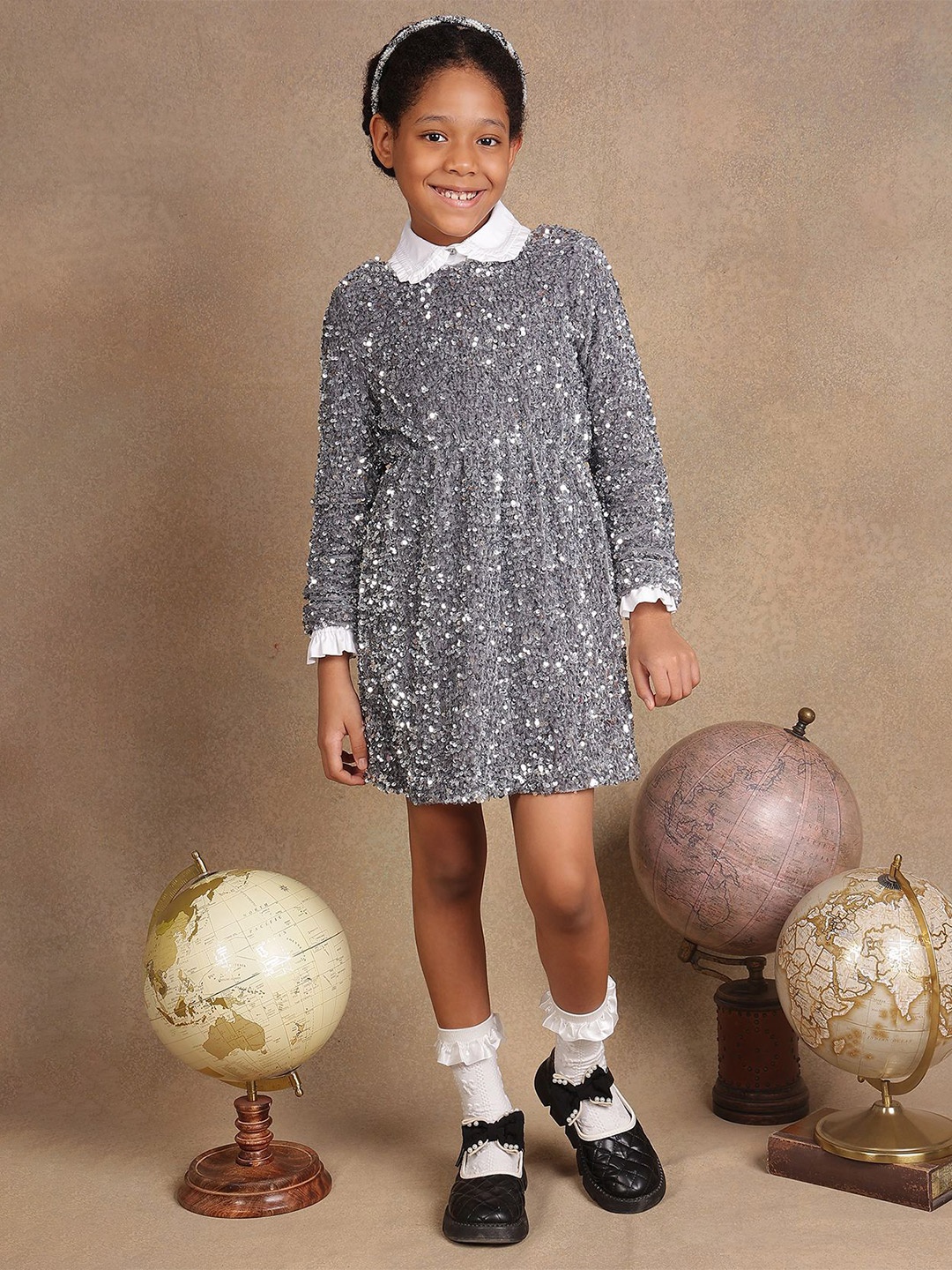 

One Friday Girls Sequin Embellished A-Line Dress, Grey