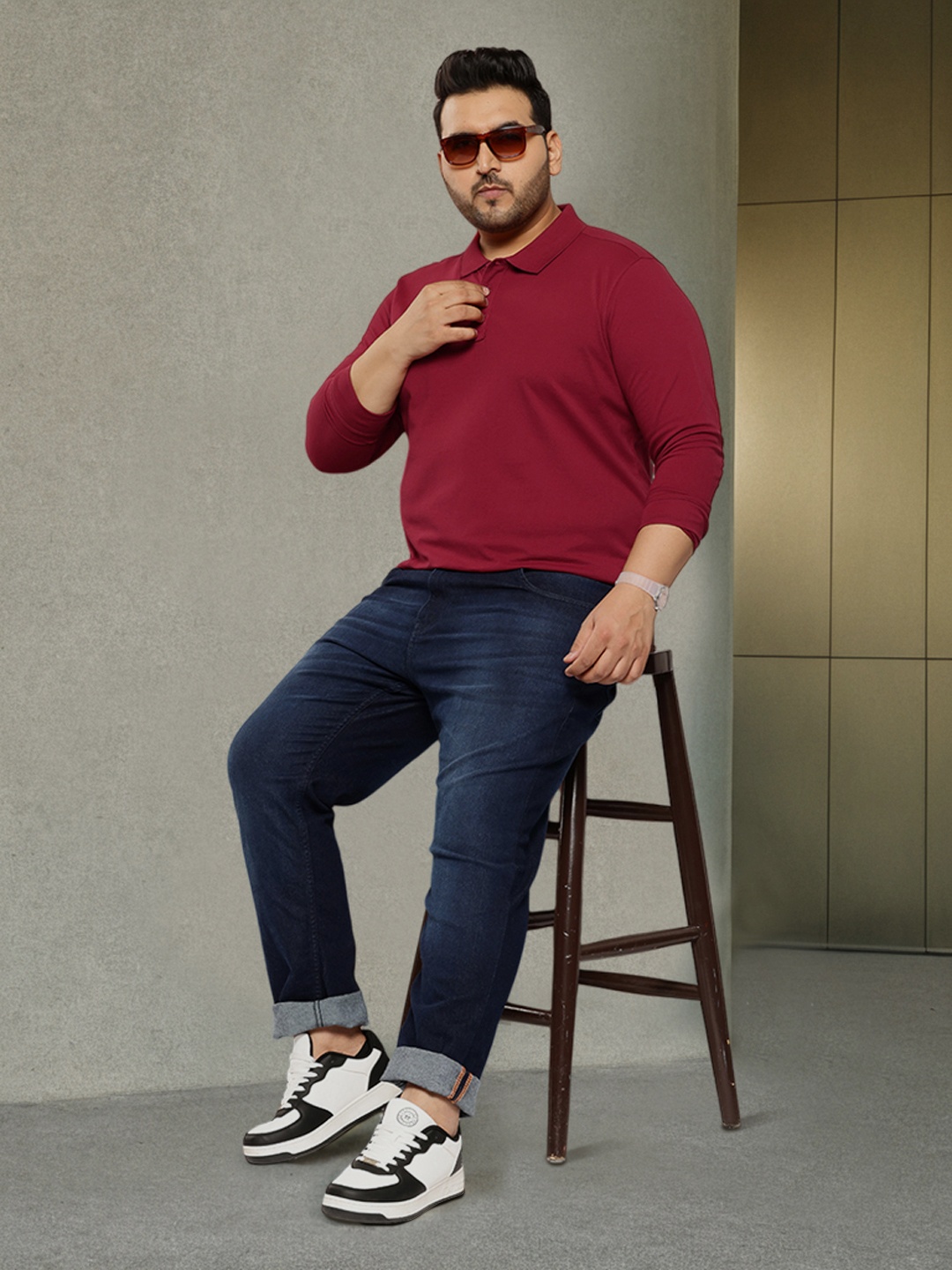 

Sztori Plus Size Polo Collar T-shirt, Maroon