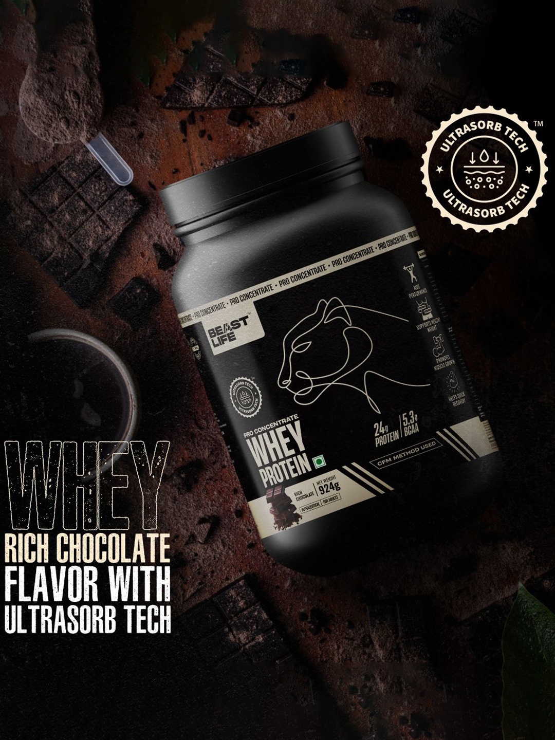 

BeastLife Pro Whey Protein - 924 g - Chocolate Flavour, Black