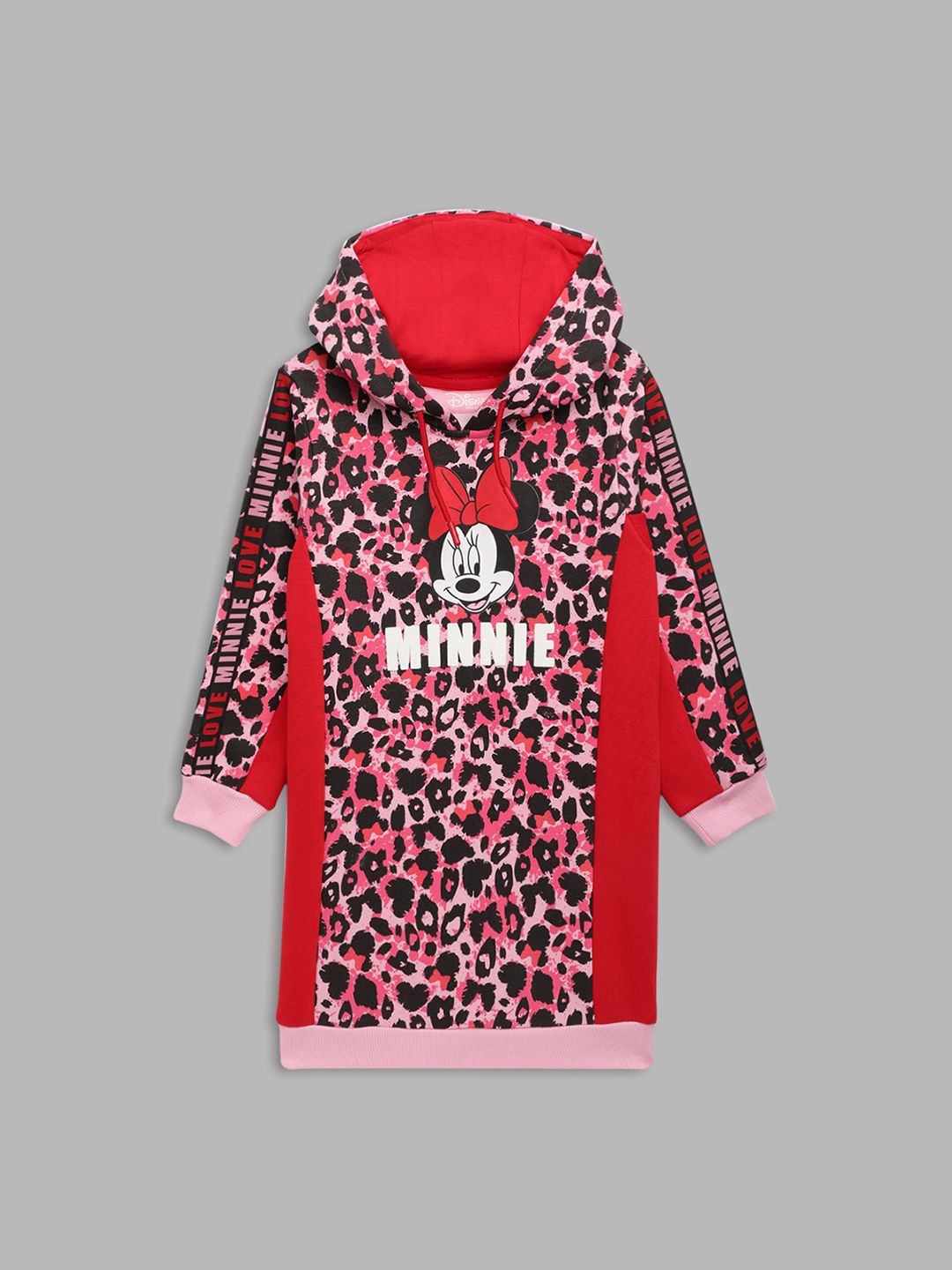 

Blue Giraffe Girls Printed Hooded Full Sleeves Dress, Red
