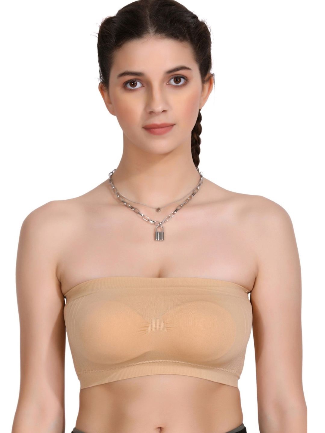 

Poftik Women Solid Full Coverage Lightly Padded Bandeau Bra, Beige