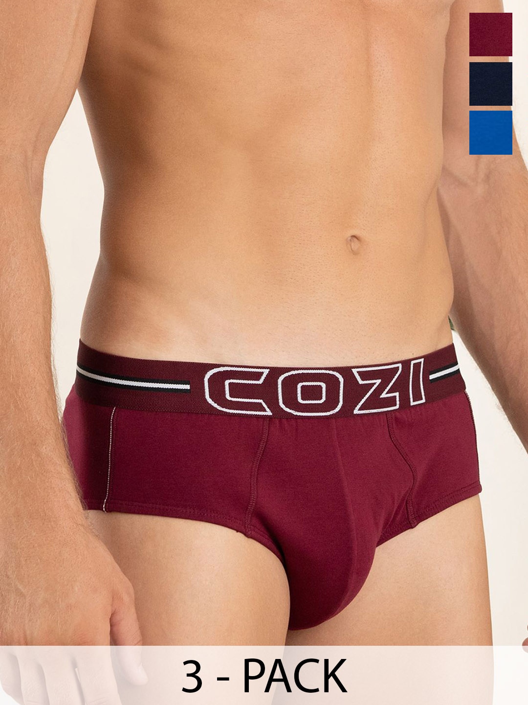 

Lux Cozi Men Pack Of 3 Assorted Pure CottonBasic Briefs -COZI_1124_LUXURY_AST_3PC-Assorted, Maroon