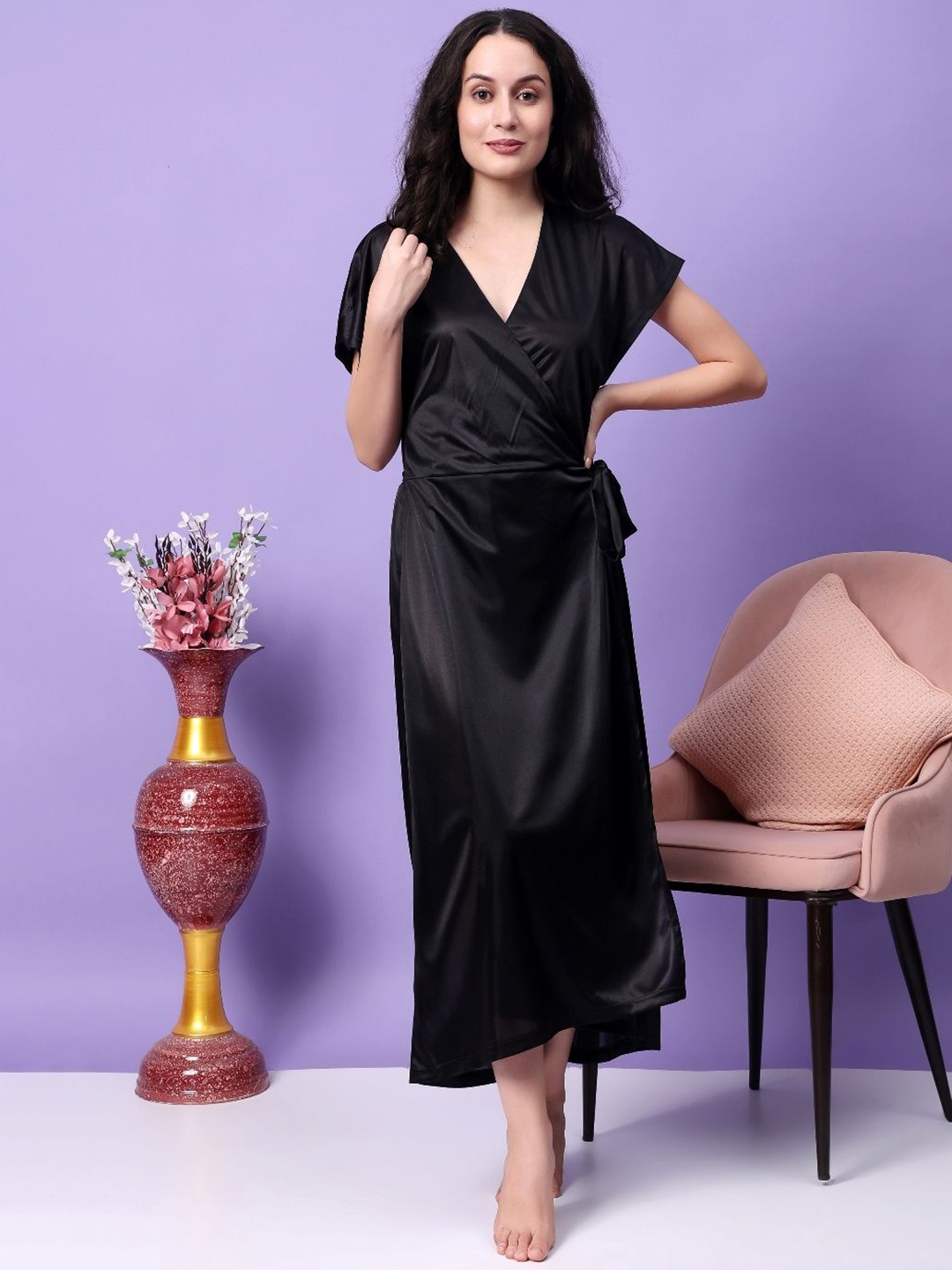 

Louis Bayrad Women Maxi Nightwear Robe, Black