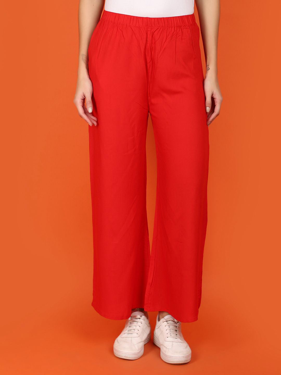 

V-Mart Women Solid Knitted Ethnic Palazzos, Red