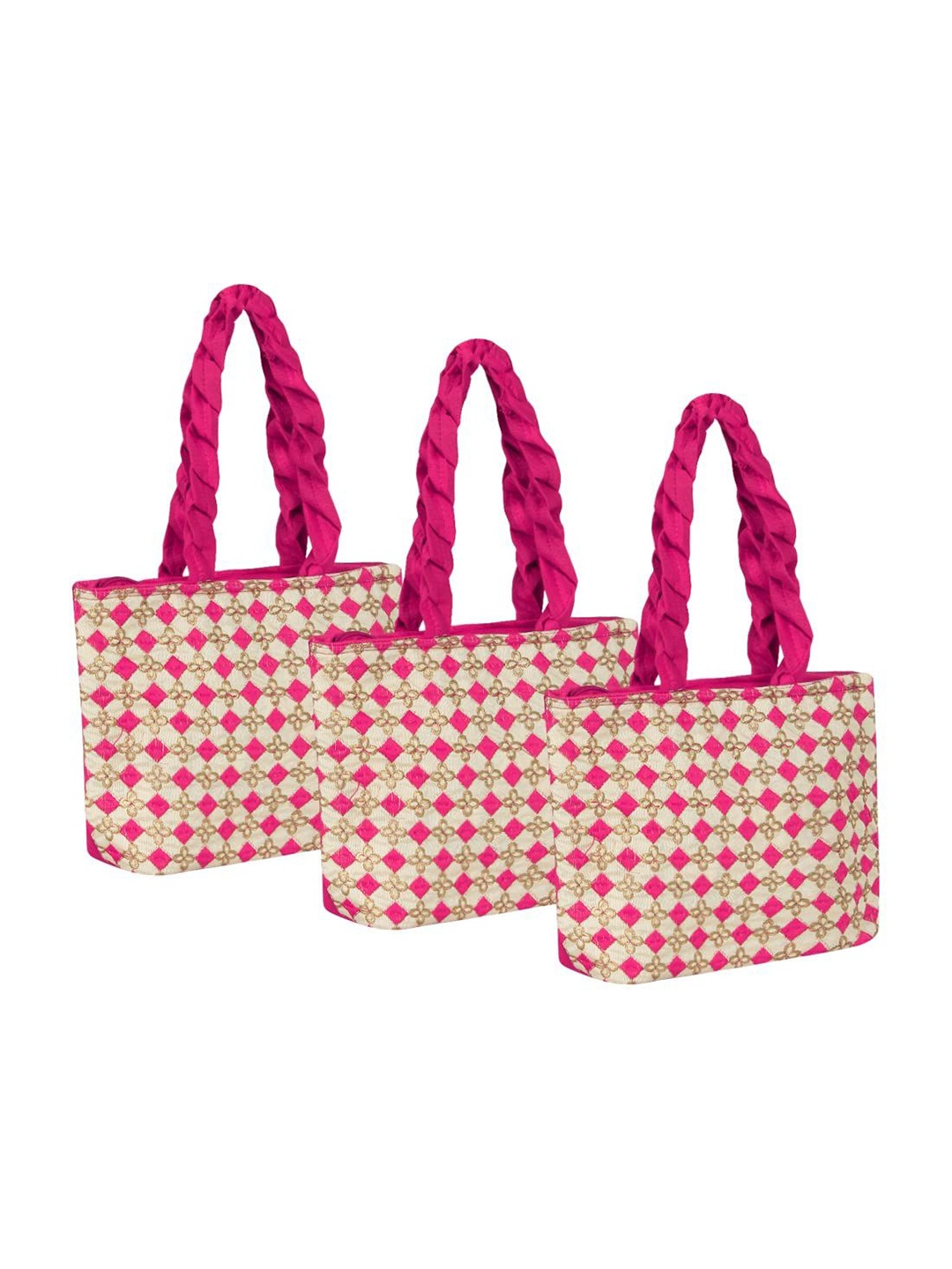 

prettykrafts 3Pcs Pink Cotton Handbag