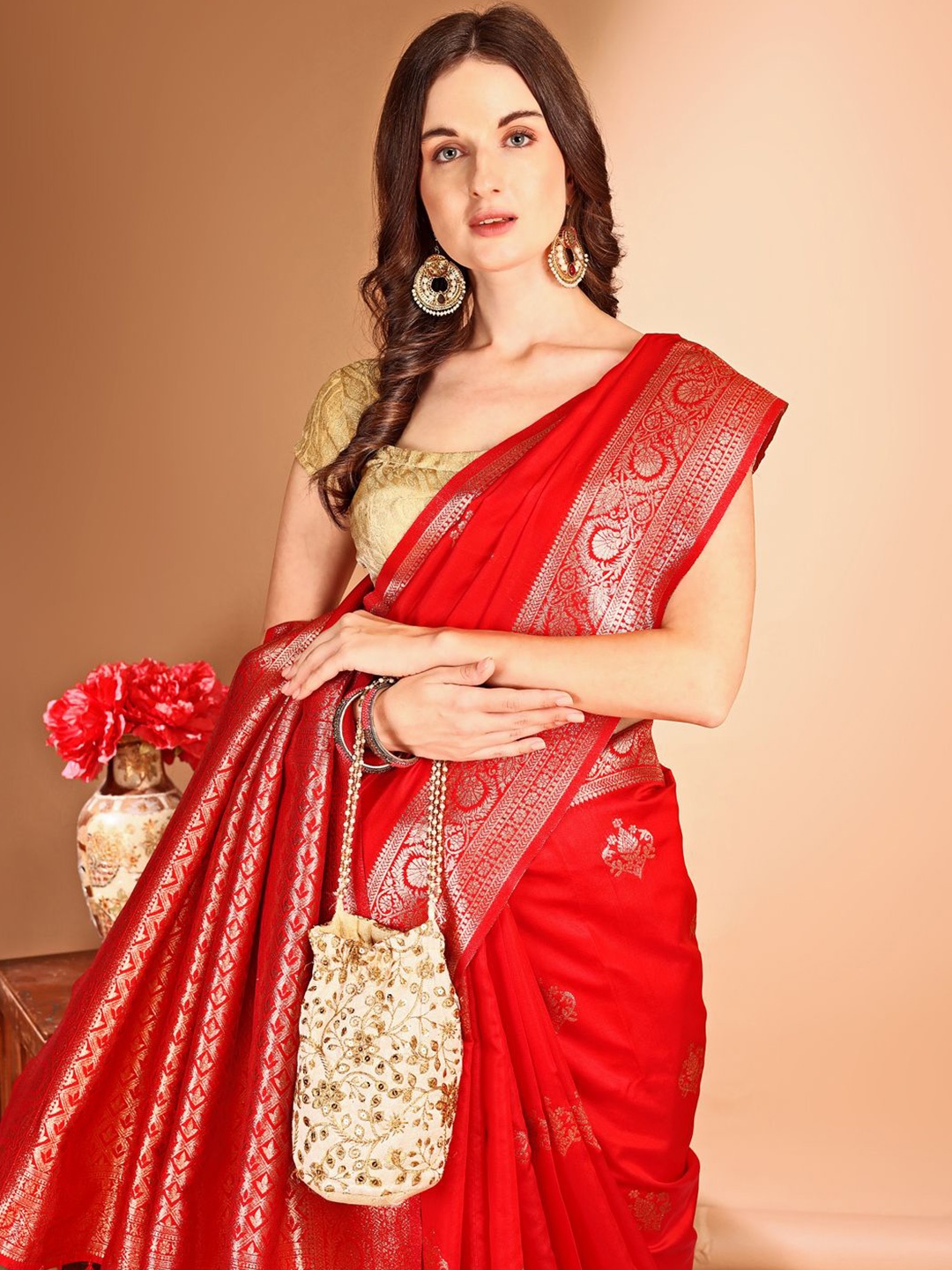 

Anouk Woven Design Zari Banarasi Saree, Red