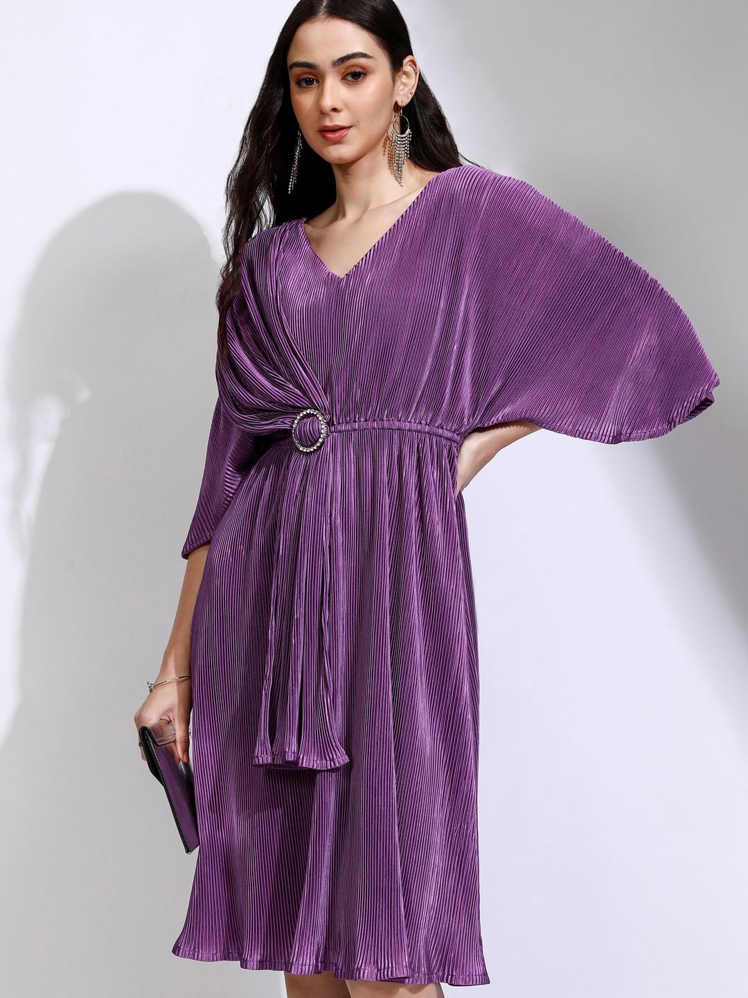 

ESPYR By Tokyo Talkies Women Kimono Sleeve Fit & Flare Dress, Purple