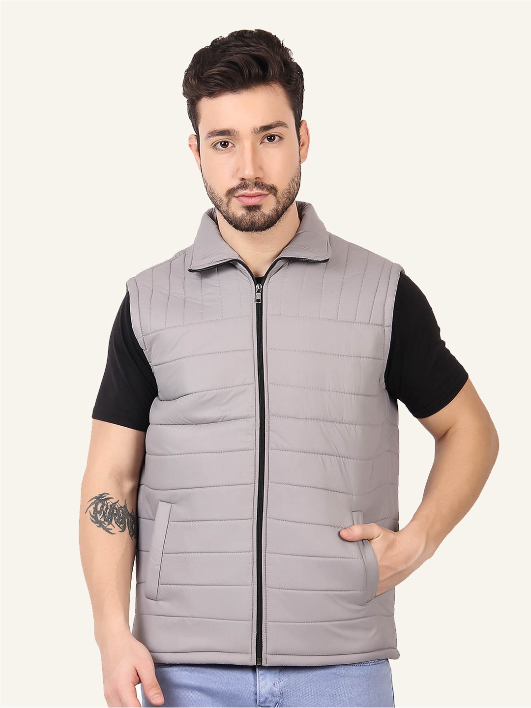 

Leather Retail Men Spread Collar Solid Casual Quilted Jacket, Lavender