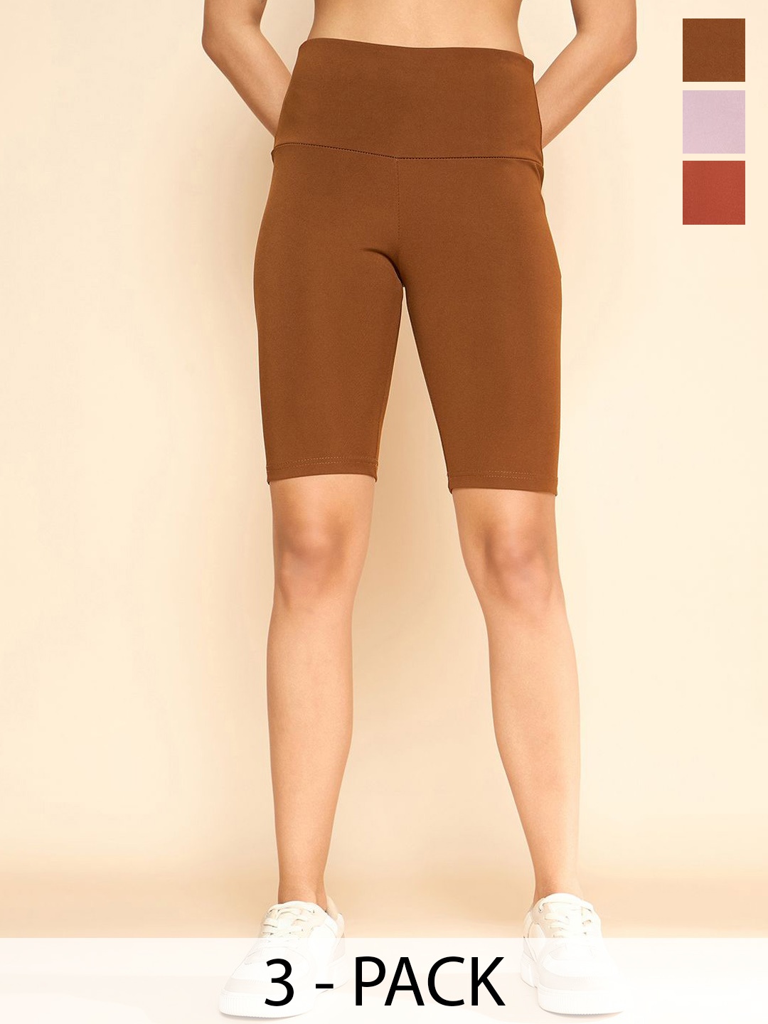 

COLOR CAPITAL Pack Of 3 Antimicrobial Gym Tights, Camel brown