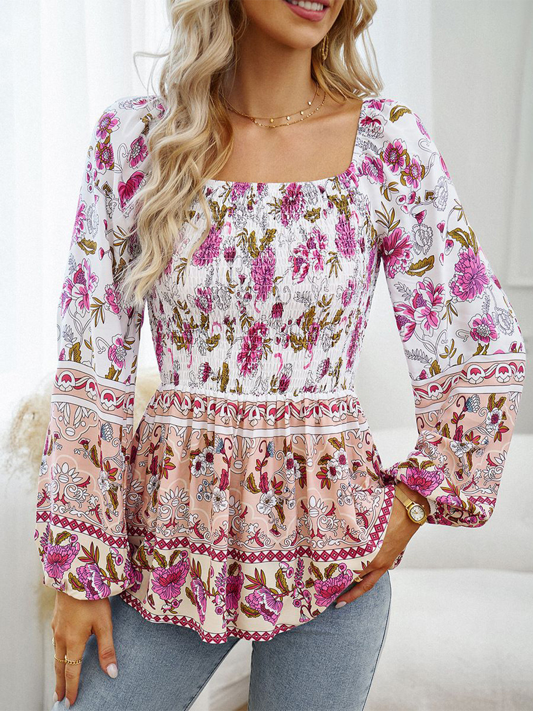 

StyleCast Women Floral Printed Square Neck Top, White