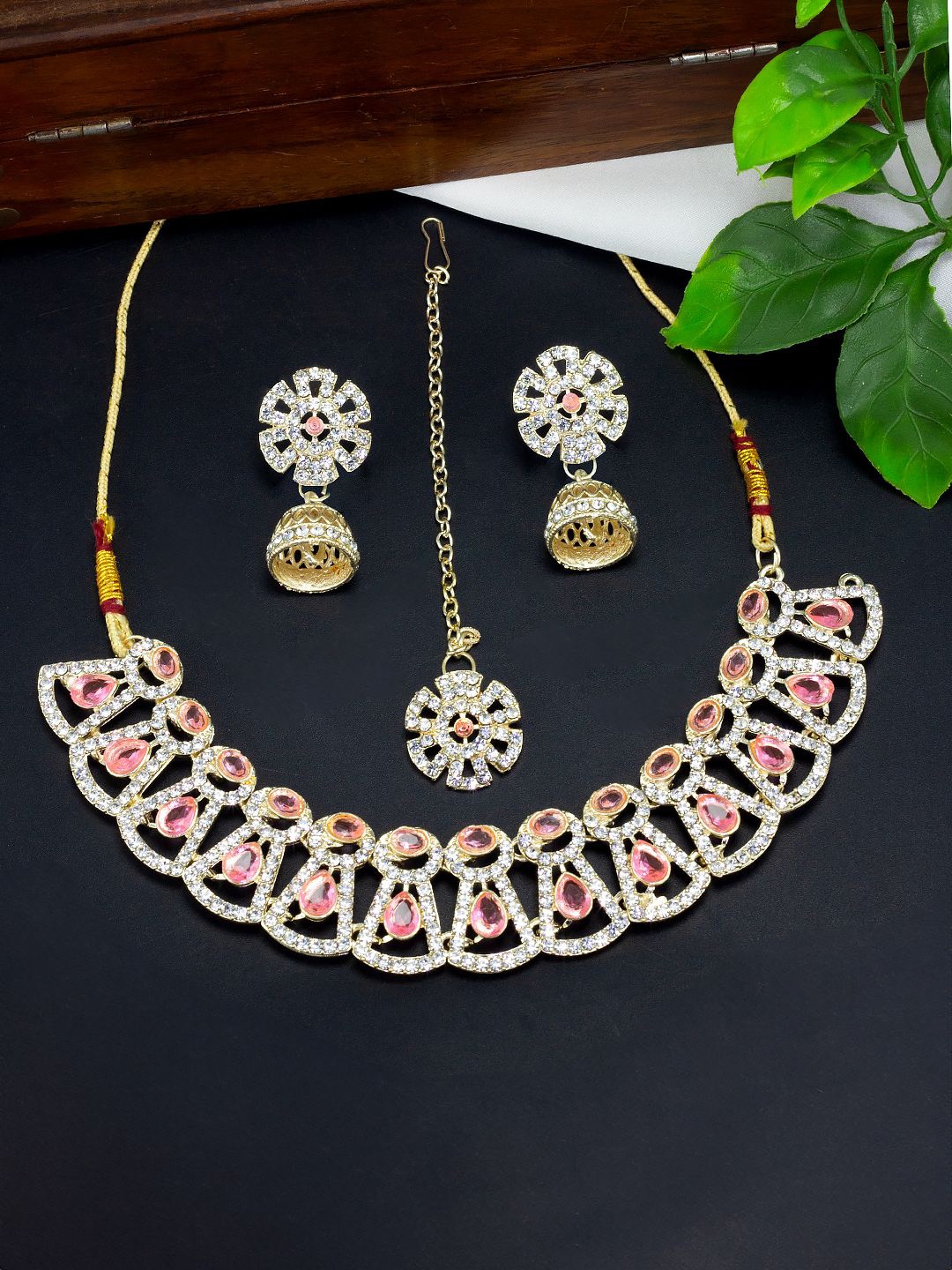 

PRIVIU Gold-Plated Stone-Studded Jewellery Set