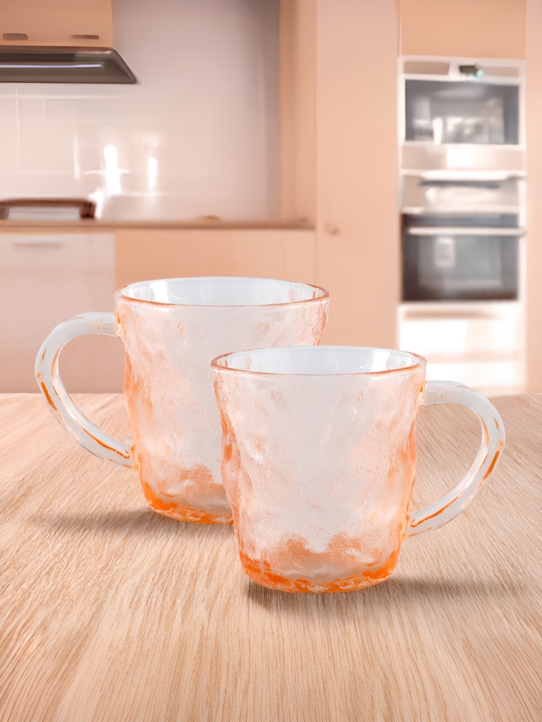 

The Better Home Orange 2 Pieces Textured Glass Dishwasher Safe Cups 280ml