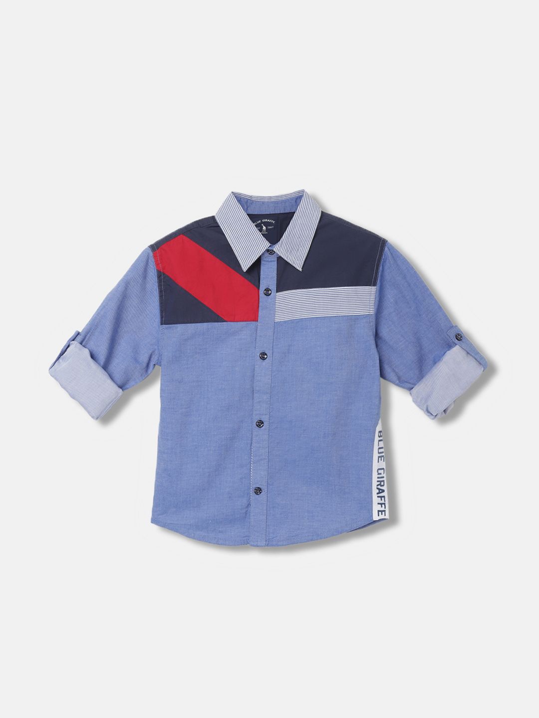 

Blue Giraffe Boys Cutaway Collar Typography Printed Cotton Casual Shirt