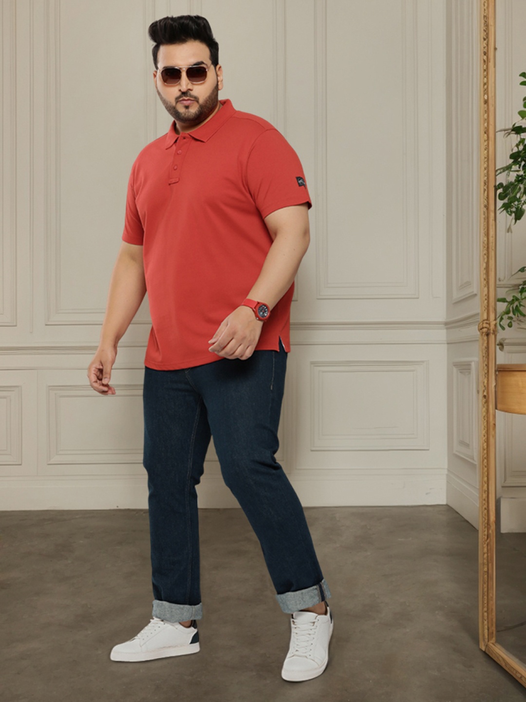 

Sztori Plus Size Polo Collar Pure Cotton T-shirt, Red