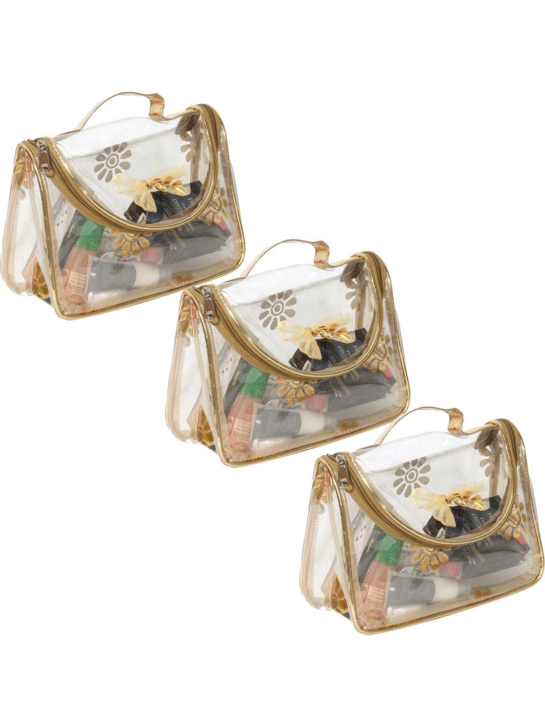 

prettykrafts Set Of 3 Printed Cosmetic & Makeup Kit, Gold