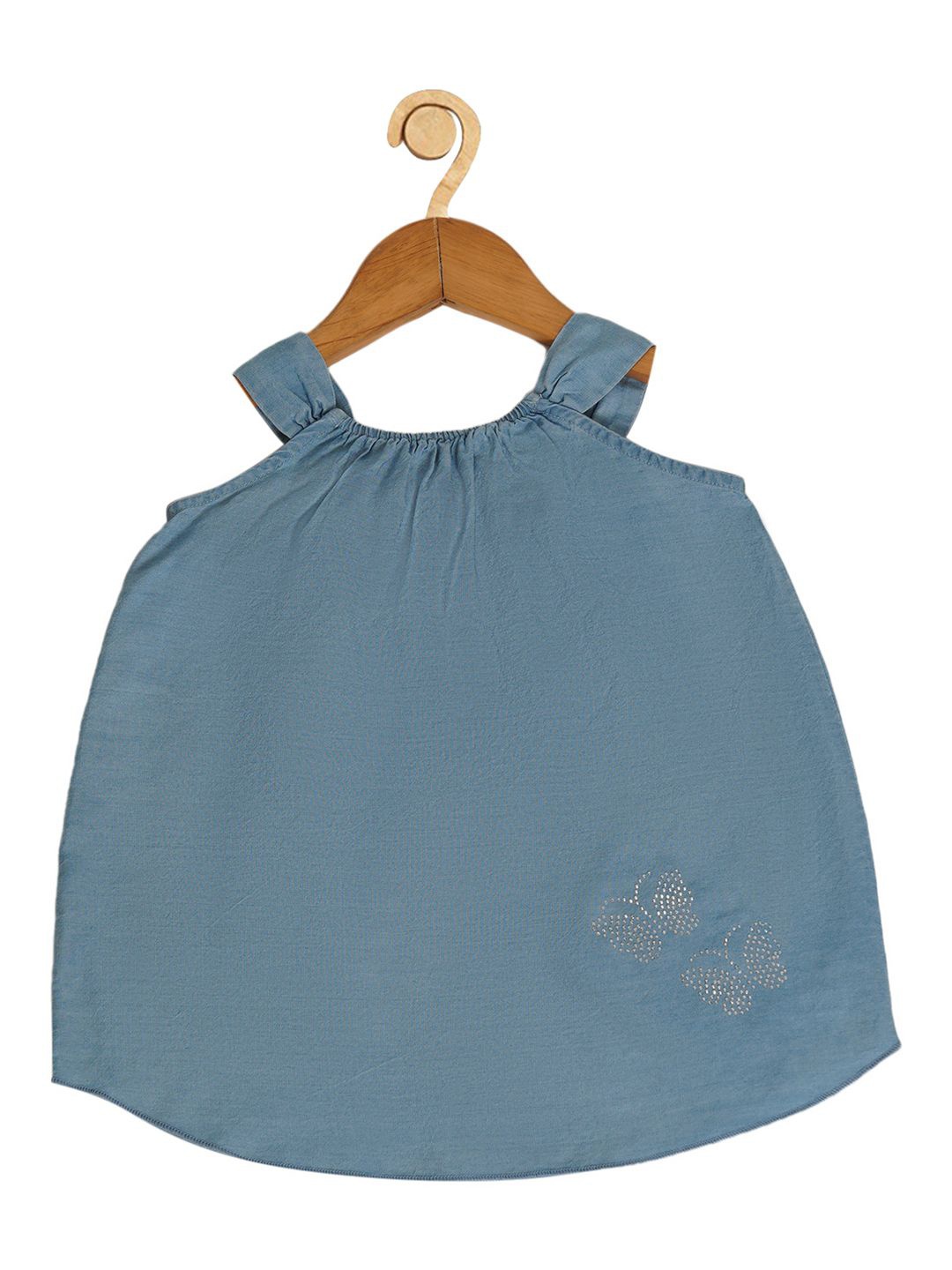 

HERE&NOW Girls Cotton Printed Knee Length A-Line Dress, Blue