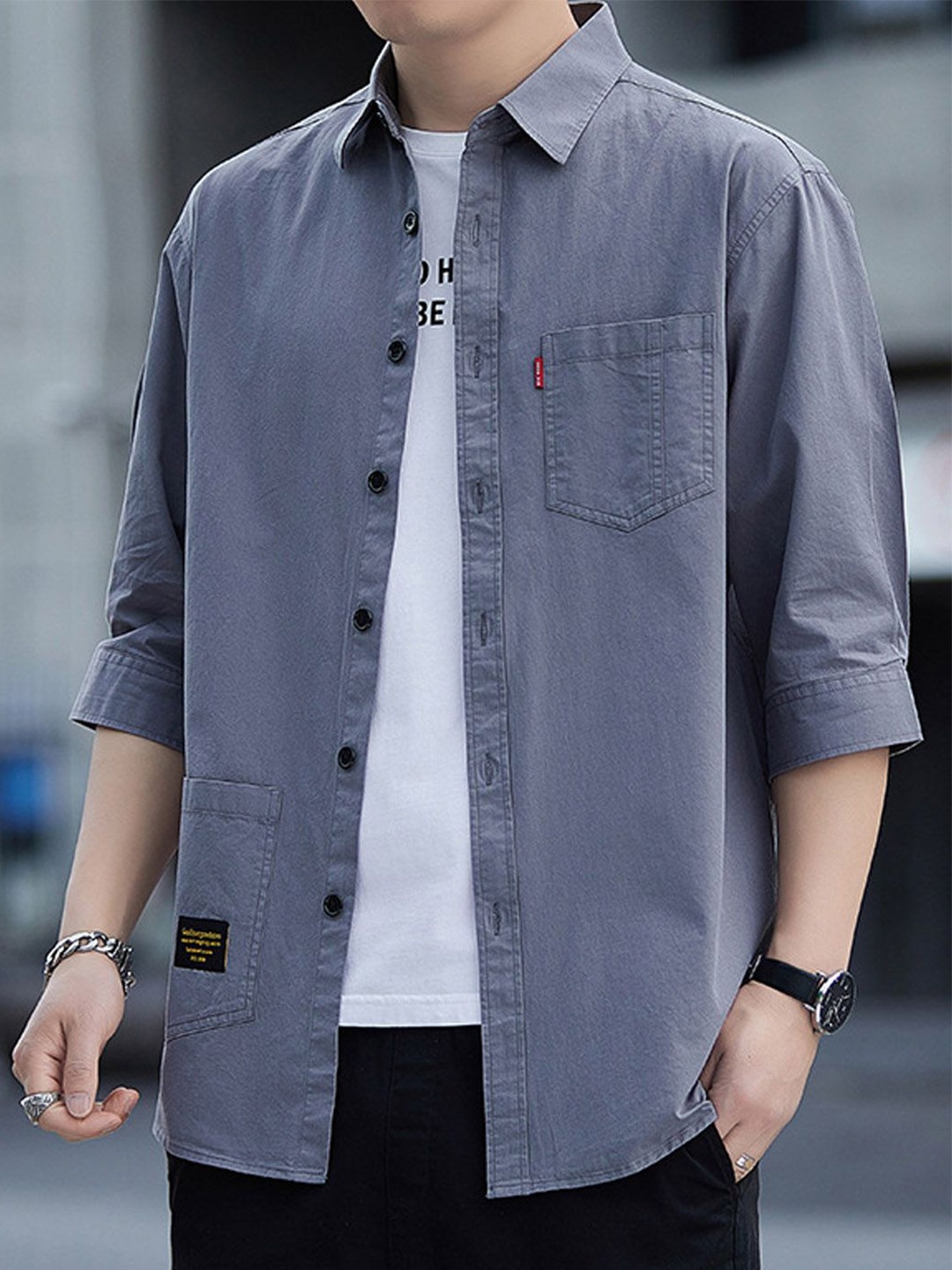 

StyleCast Men Spread Collar Solid Cotton Casual Shirt, Blue