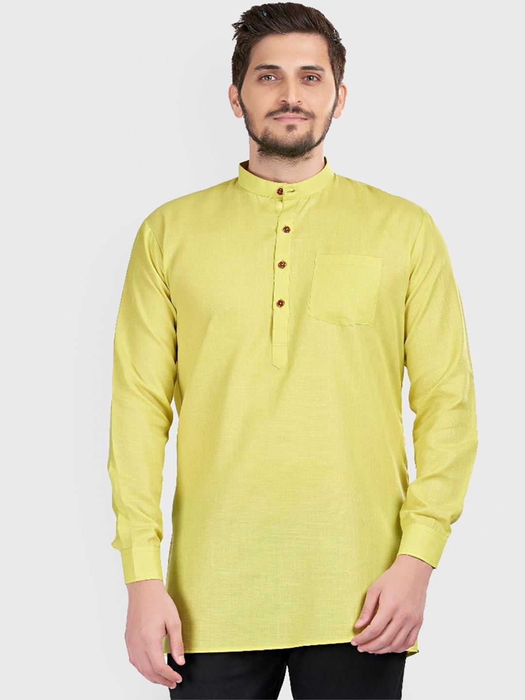 

ENCINO Band Collar Straight Kurta, Olive