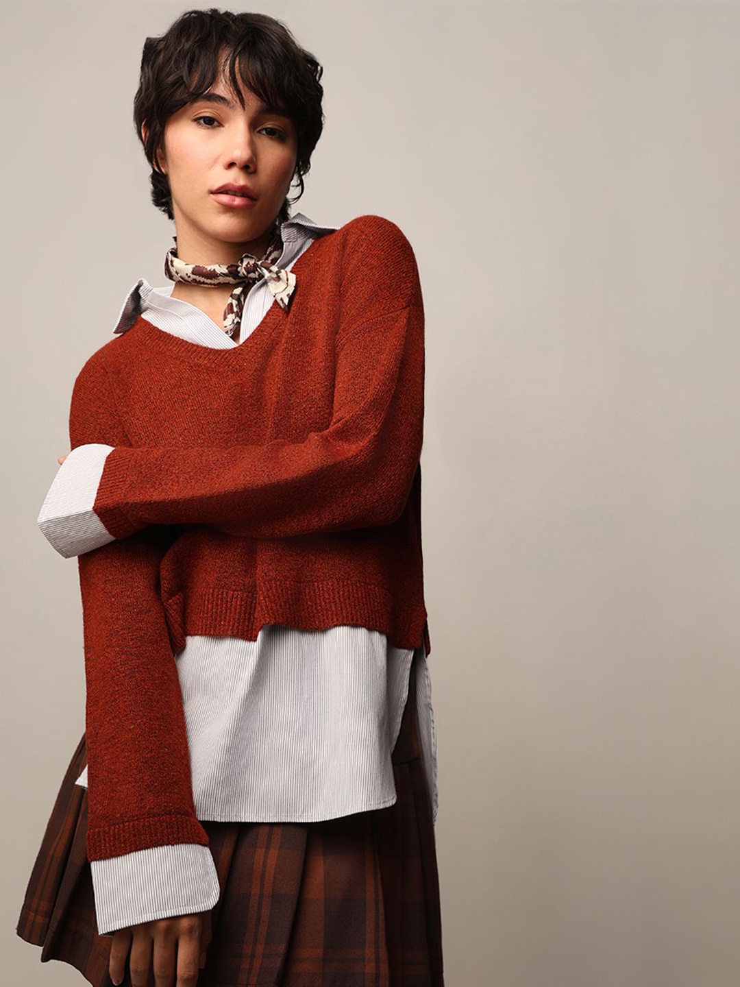 

ONLY Women Solid Scoop Neck Pullover Sweater, Maroon