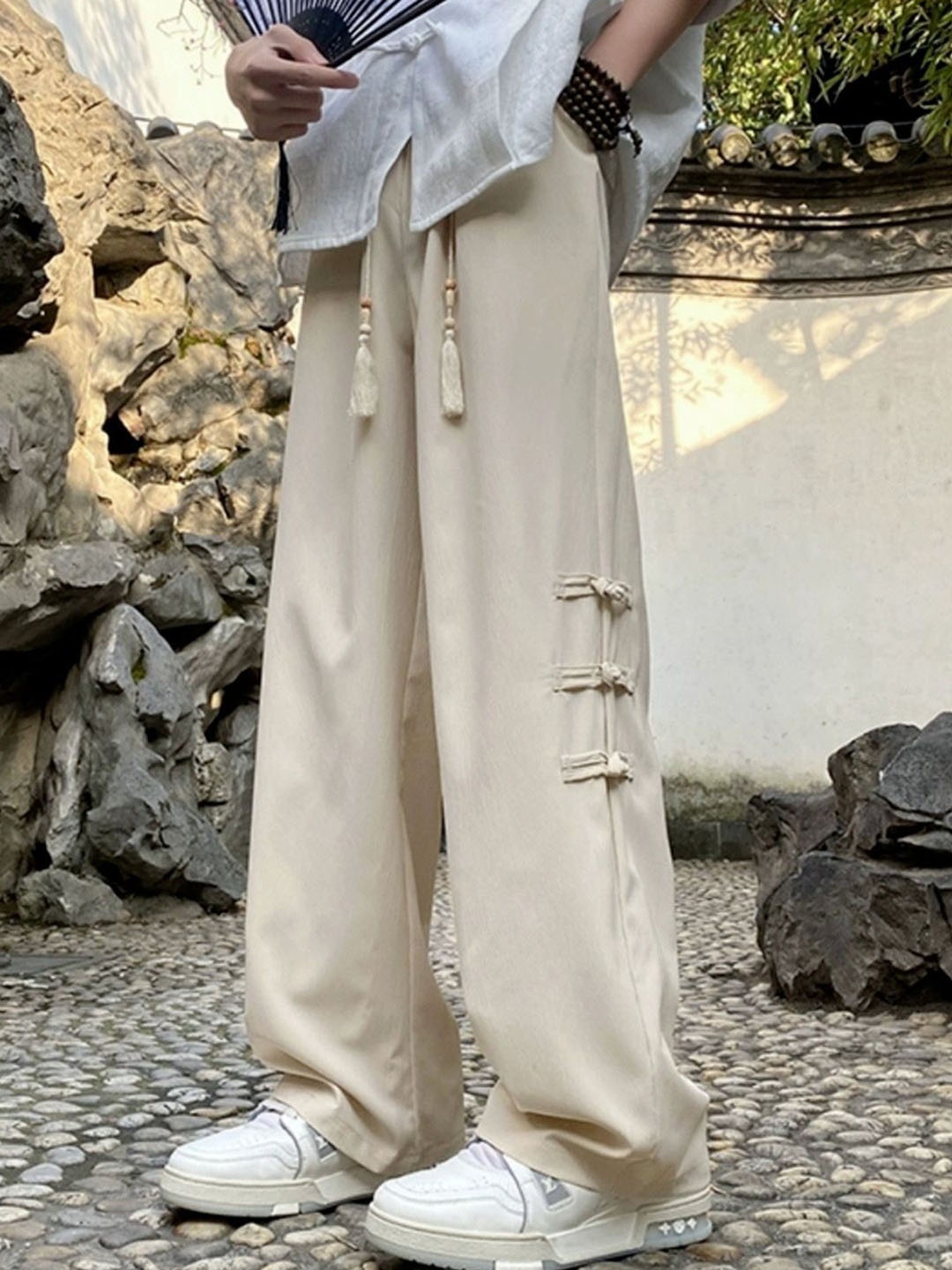 

StyleCast Men Solid Loose Fit Trousers, Cream