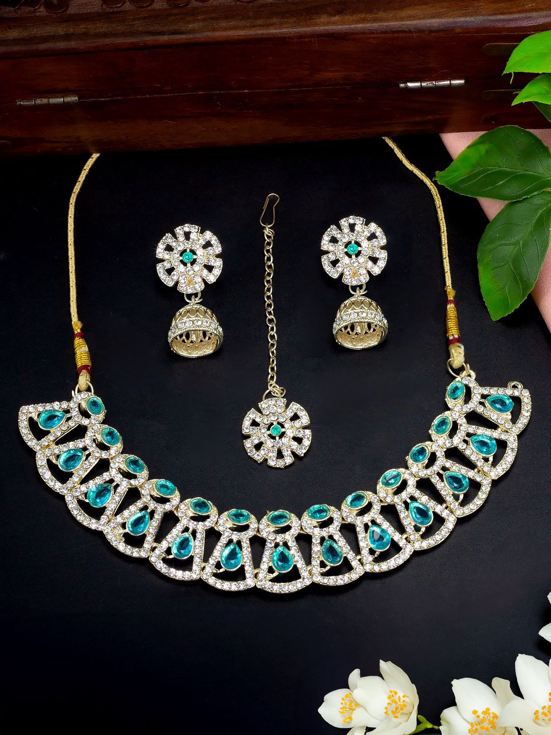 

PRIVIU Gold-Plated Stone Studded Jewellery Set, Blue