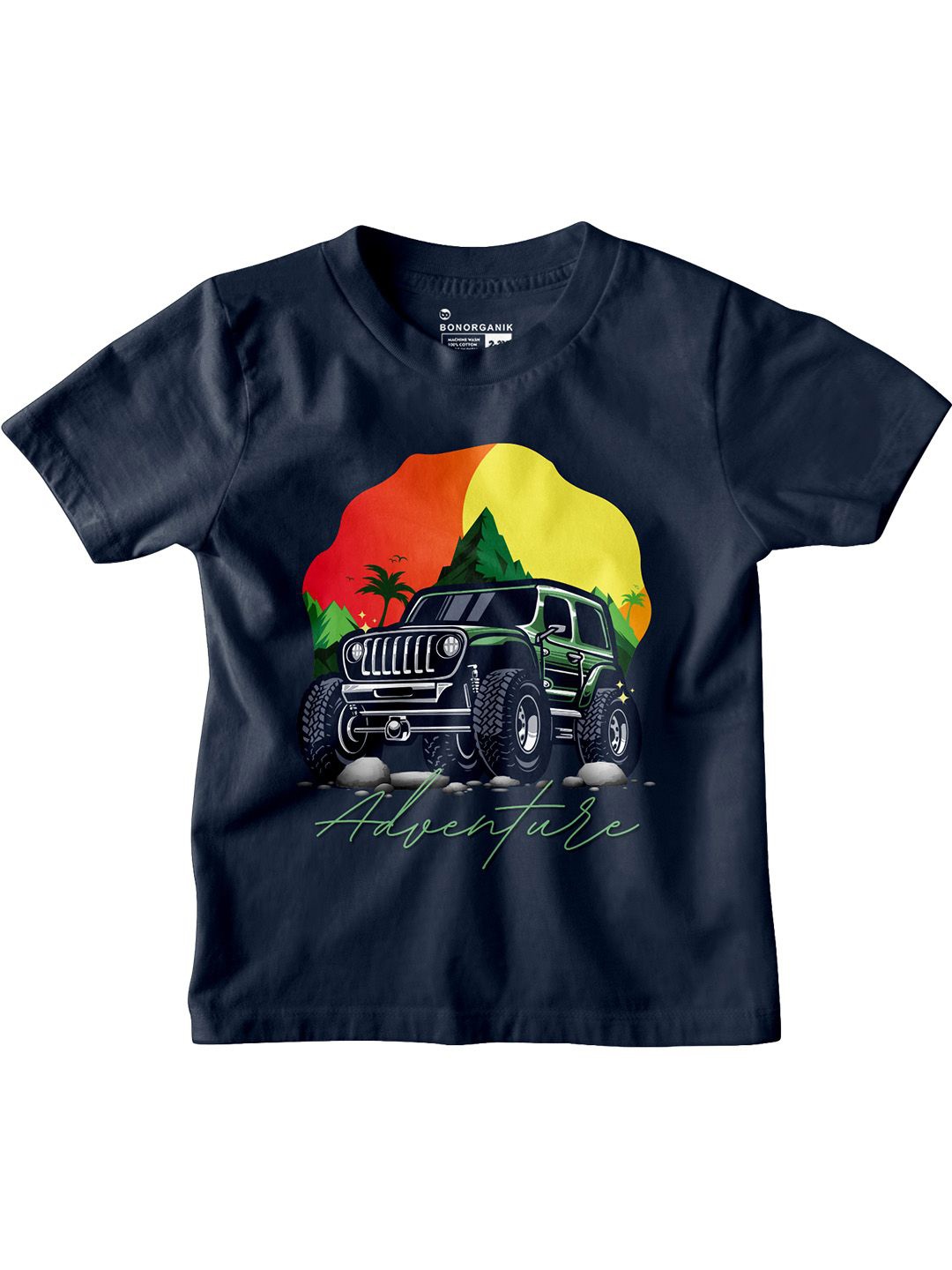 

BonOrganik Boys Graphic Printed Round Neck Cotton T-shirt, Navy blue