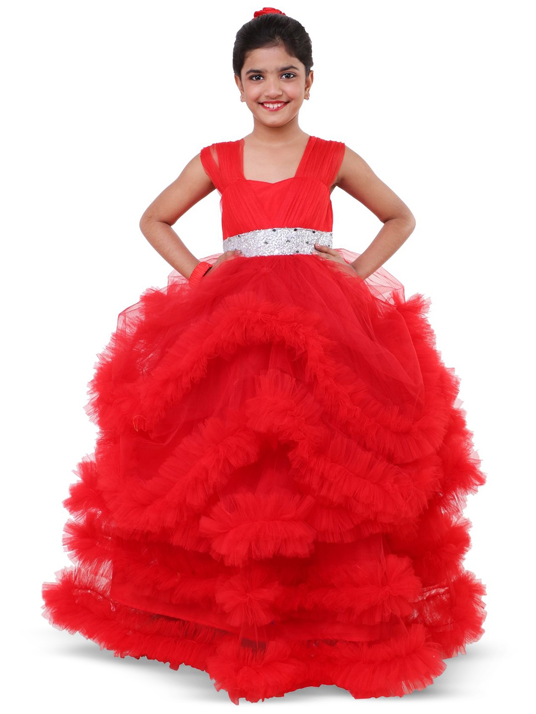 

Wish little Girls Net Fit and Flare Maxi Dress, Red