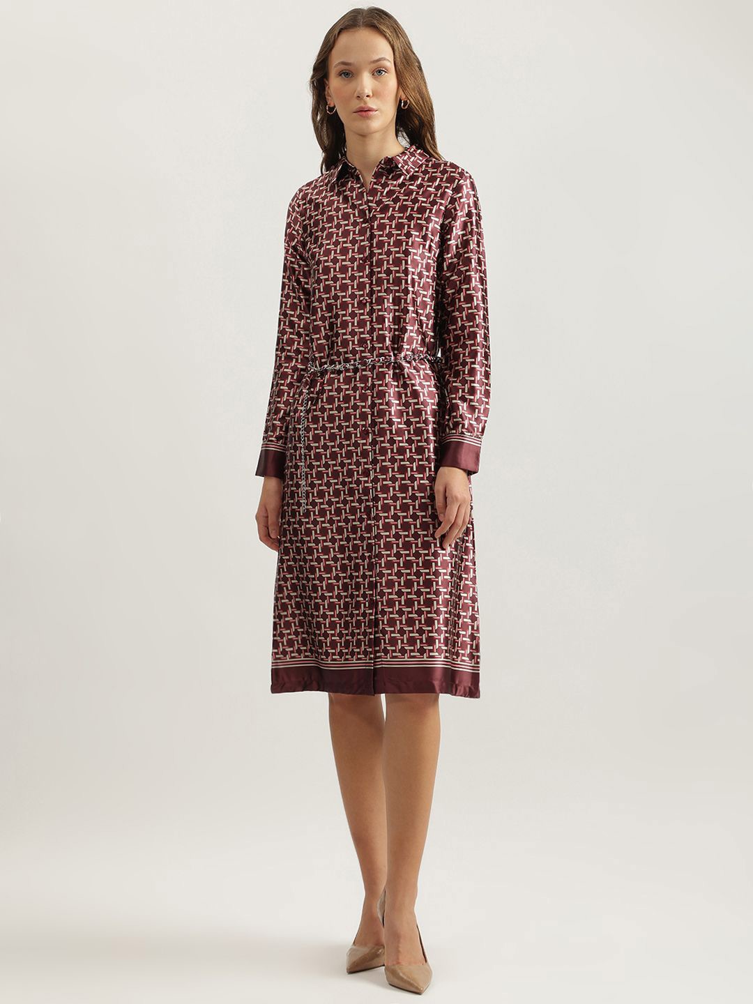 

Iconic Women Shirt Style Midi Dress, Burgundy