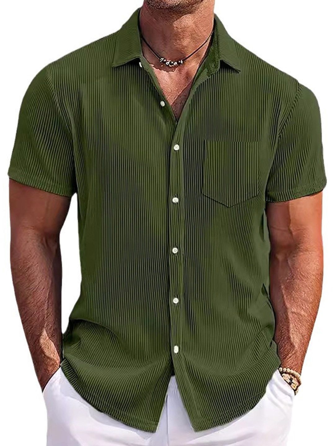 

StyleCast Men Spread Collar Solid Cotton Casual Shirt, Green