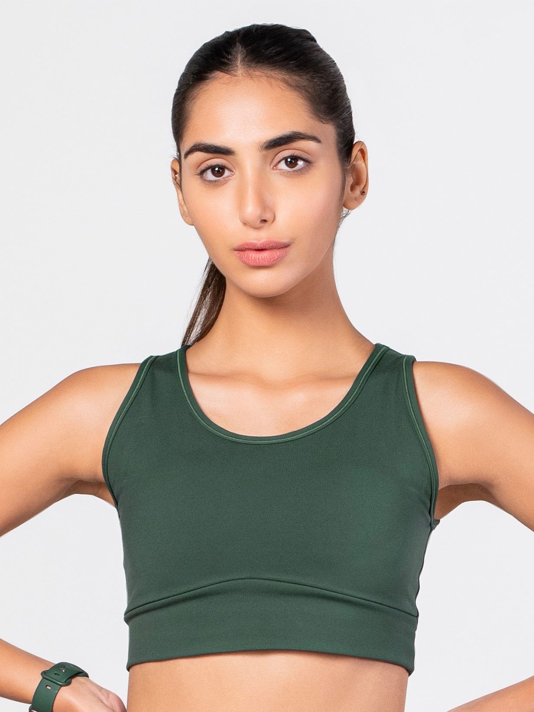 

Flexnest Solid Full Coverage Removable Padding Non-Wired Workout Bra, Green