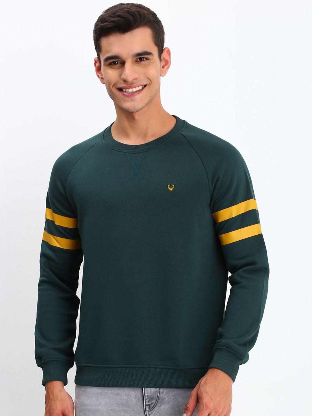 

Allen Solly Men Solid Round Neck Cotton Pullover Sweatshirt, Green