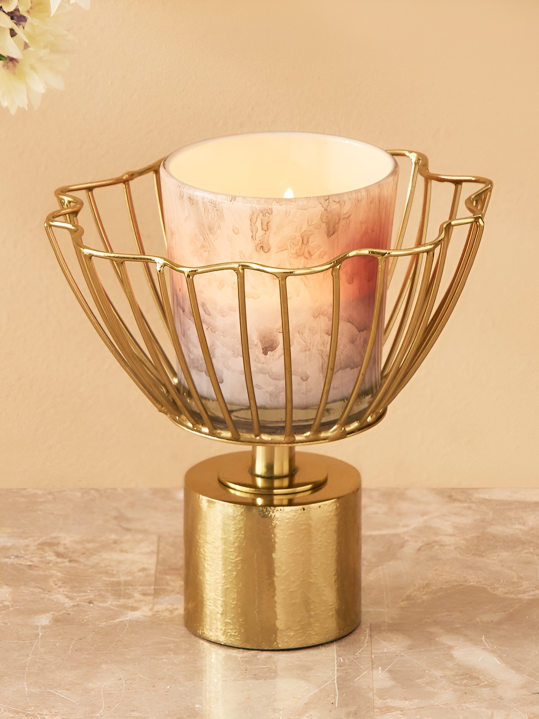 

Home Centre Paloma Rio Gold-Toned & Off White Metal Votive Candle Holder
