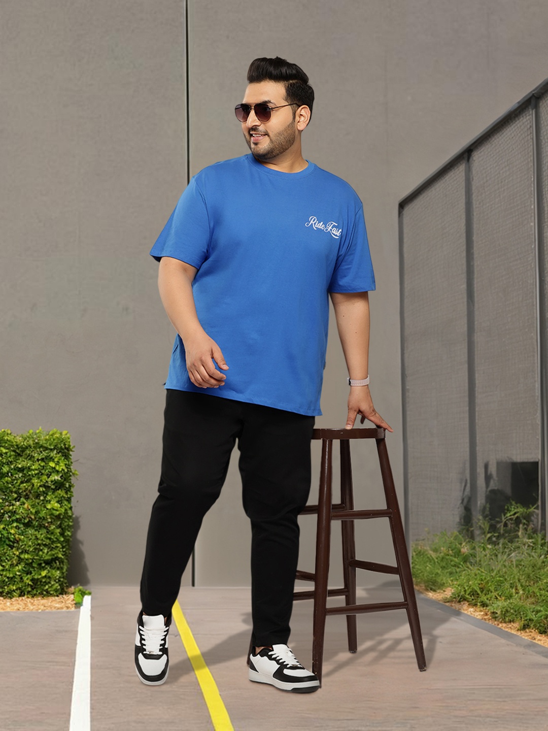 

Sztori Plus Size Printed Pure Cotton T-shirt, Blue