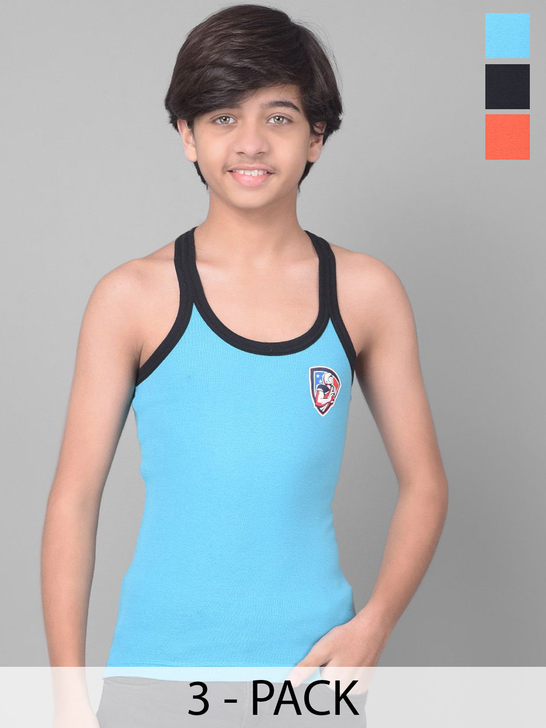 

Dollar Bigboss Pack of 3 Boys Cotton Racerback Styled Gym Vest, Assorted