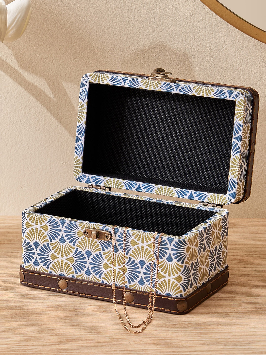 

Home Centre Teal Printed Wooden Jewellery Organiser