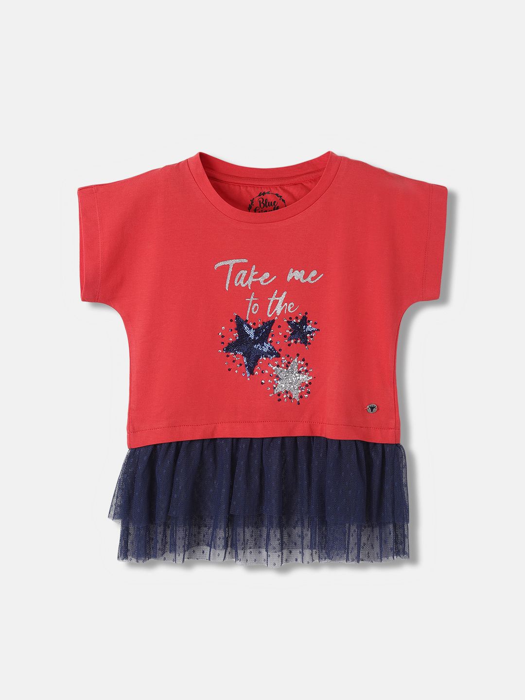 

Blue Giraffe Girls Embellished Round Neck Cotton Top, Red